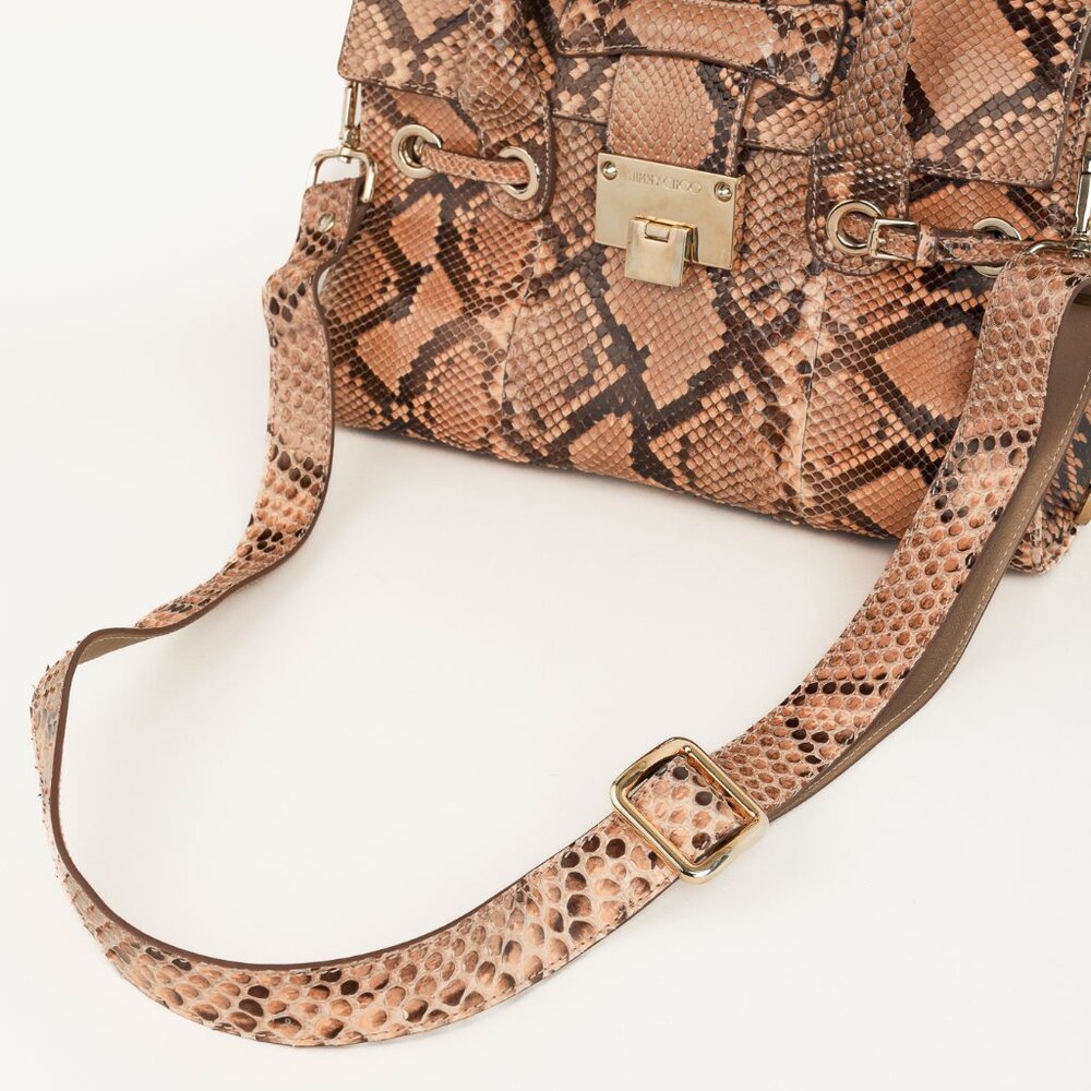 Jimmy Choo Rosalie Tan Python Flap Satchel - image 7